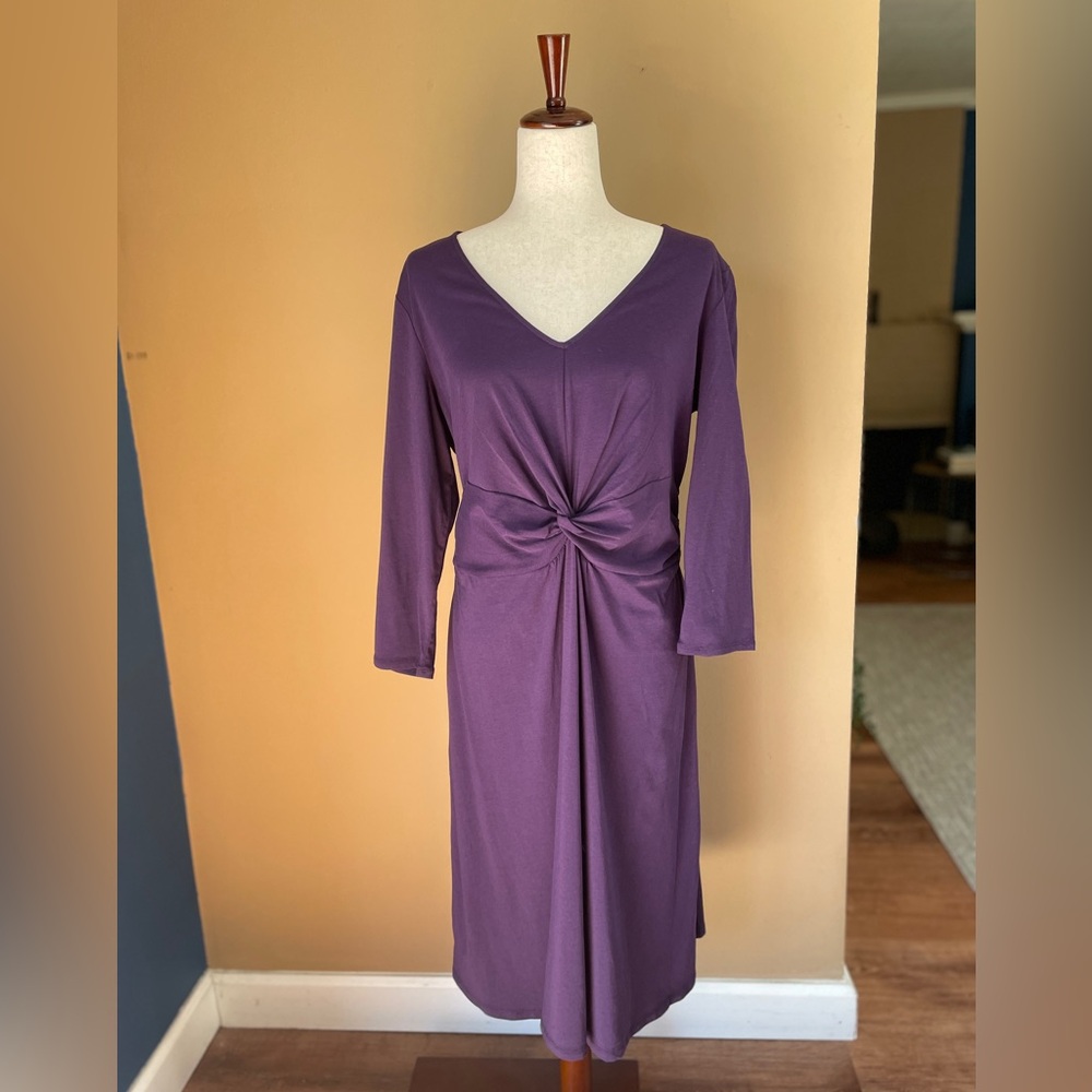 Lands End Womens V Neck Formal Cocktail Dress Large Purple Tencel NWT Knot Soft
